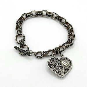 Brighton Treasures 925 Sterling Silver Filigree Heart Toggle Bracelet